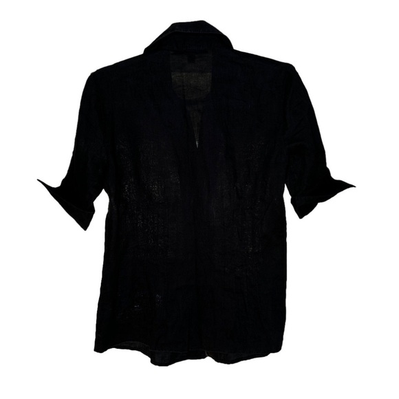 LAFAYETTE 148 Black Linen Button Down Short Sleeve Top Size 4 - Picture 3 of 4